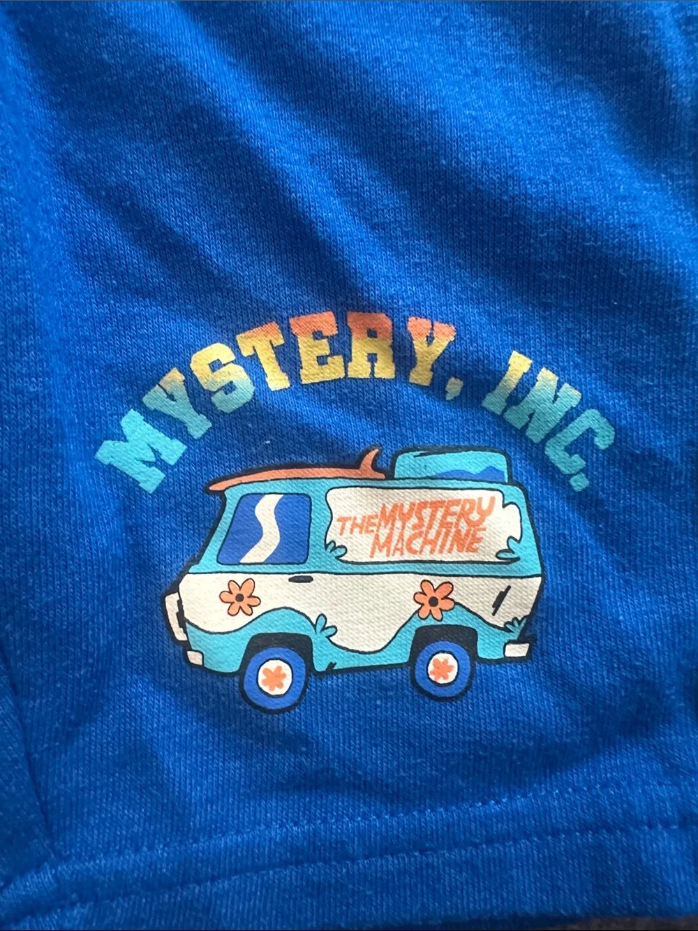 Blue Kids Athletic Shorts with Mystery Van Graphic size XS